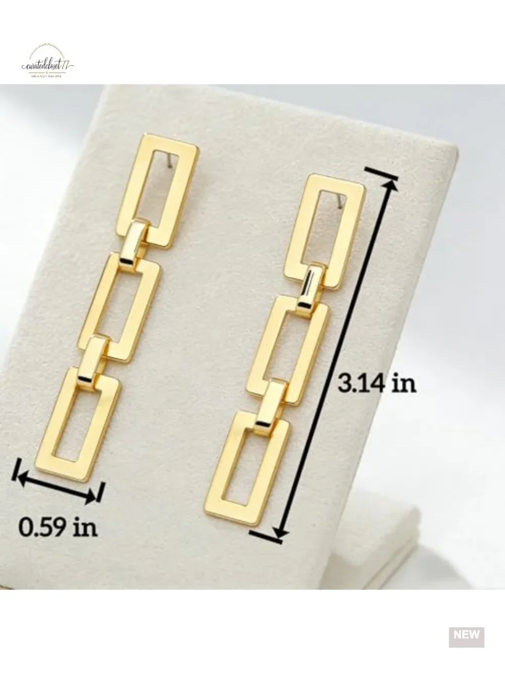 Oversized Gold Plated Chain Link Drop Earrings Statement Geometric Rectangular